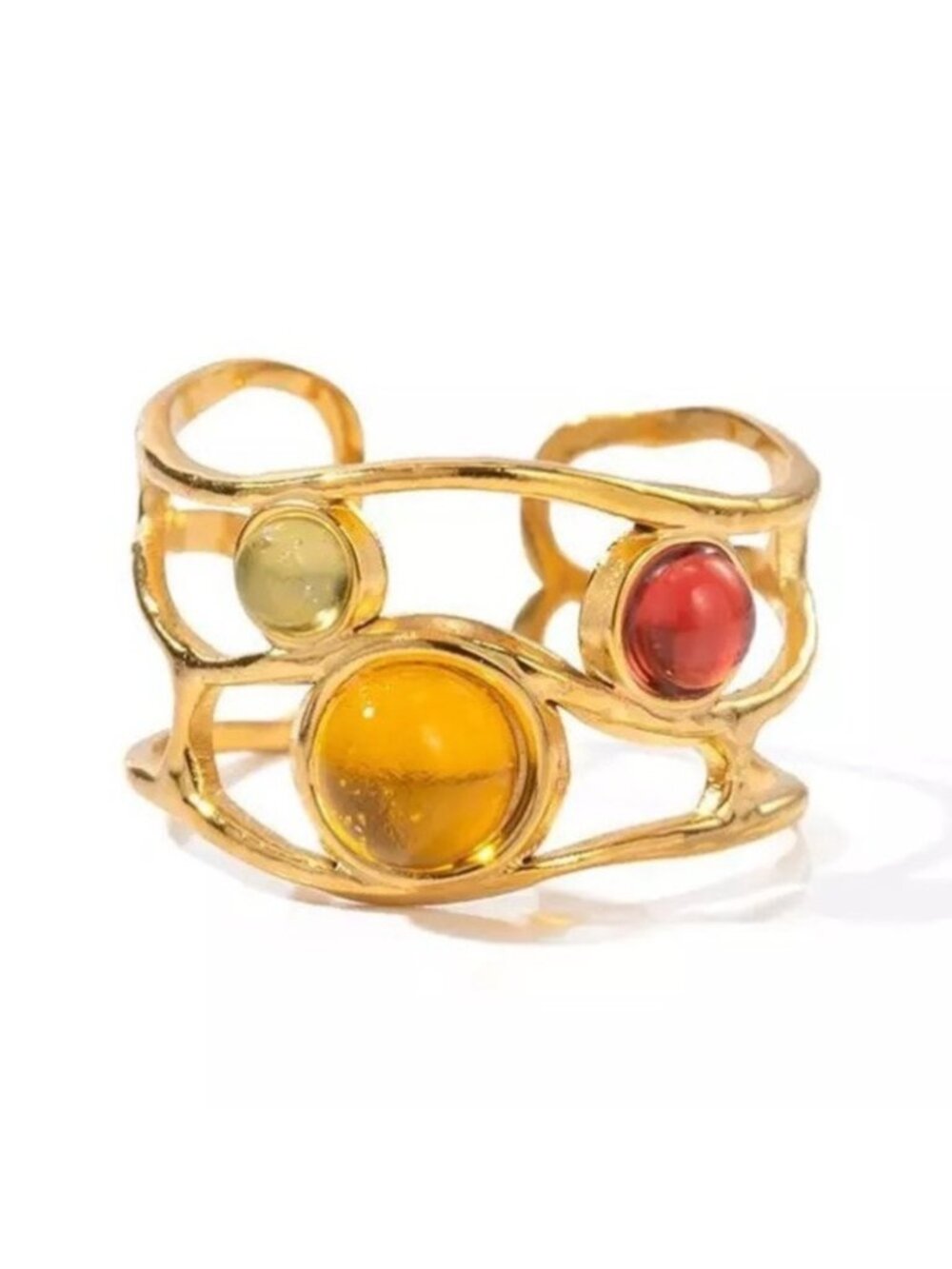 Gold Cuff Bracelet with Red and Yellow Accents